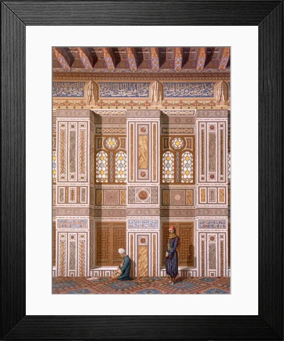Framed Print : Cairo: Interior of the Mosque of Qaitbay; worshippers pray next to wall niches, or Mihrabs, pub Framed Print : Cairo: Interior of the Mosque of Qaitbay; worshippers pray next to wall niches, or Mihrabs, pub