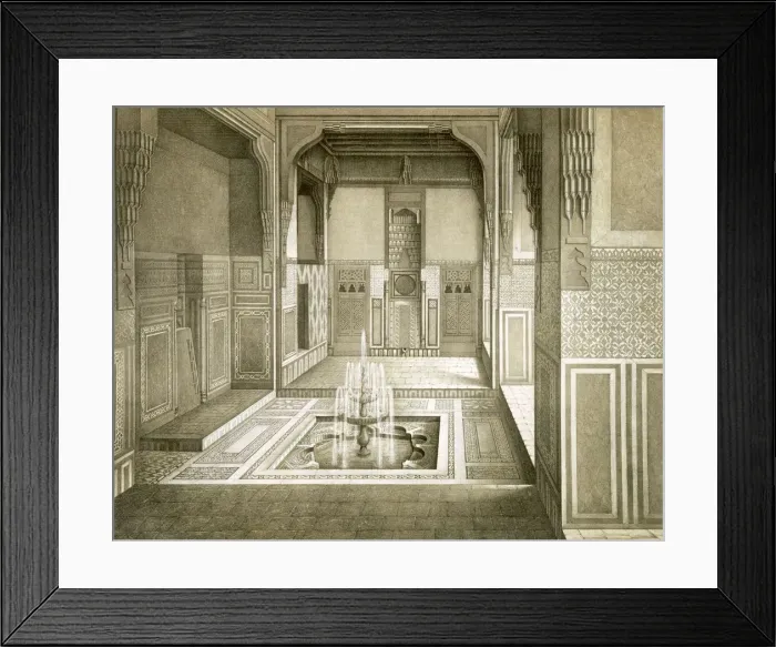 Framed Print : Cairo: Mandarah: Reception Room, ground floor, with pool and fountain, pub. 1877 Framed Print : Cairo: Mandarah: Reception Room, ground floor, with pool and fountain, pub. 1877