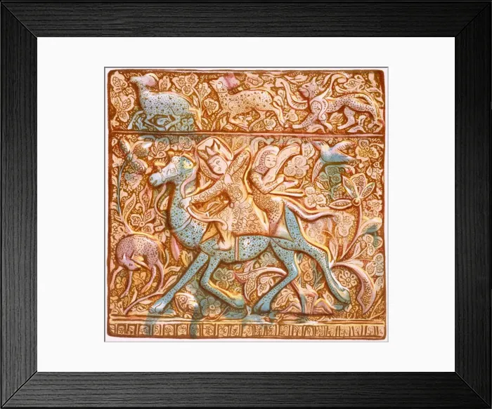 Framed Print : Persian lustred wall-tile: a mounted Sassanian archer, 19th century. Creator: Henry Wallis Framed Print : Persian lustred wall-tile: a mounted Sassanian archer, 19th century. Creator: Henry Wallis