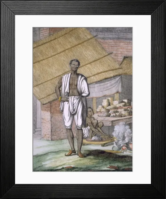 Framed Print : Houalouays, a confectioner or pastry cook, pub. 1808-12. Creator: Franz Balthazar Solvyns Framed Print : Houalouays, a confectioner or pastry cook, pub. 1808-12. Creator: Franz Balthazar Solvyns