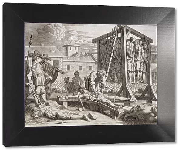 Hangings and torture, pub. 1672. Creator: Philip Baldaeus (1632-1672)