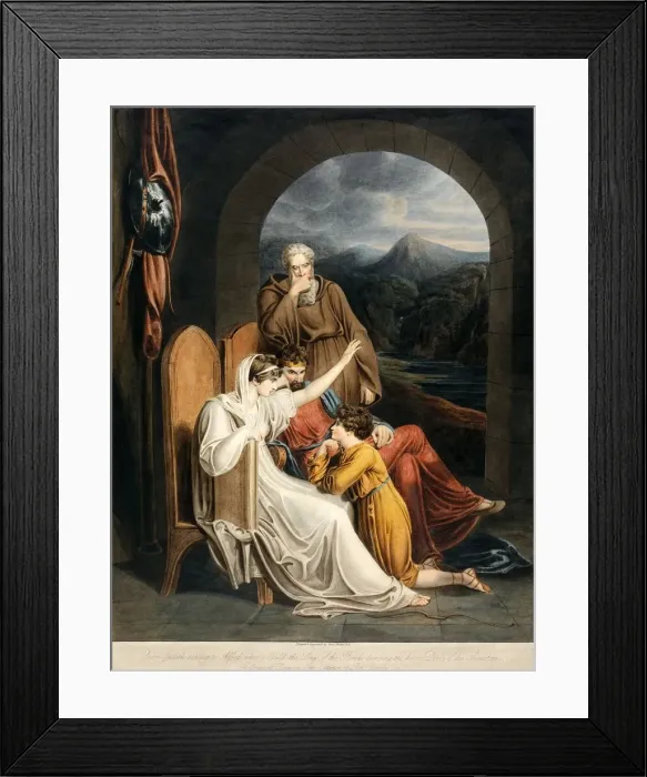 Framed Print : Queen Judith reciting to Alfred, pub. 1801. Creator: Richard Westall (1765 - 1836) Framed Print : Queen Judith reciting to Alfred, pub. 1801. Creator: Richard Westall (1765 - 1836)