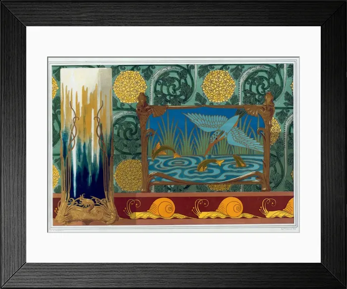 Framed Print : Designs for Bronze Vase Support, Wallpaper and border, and Enamel and Bronze Jardiniere, pub Framed Print : Designs for Bronze Vase Support, Wallpaper and border, and Enamel and Bronze Jardiniere, pub
