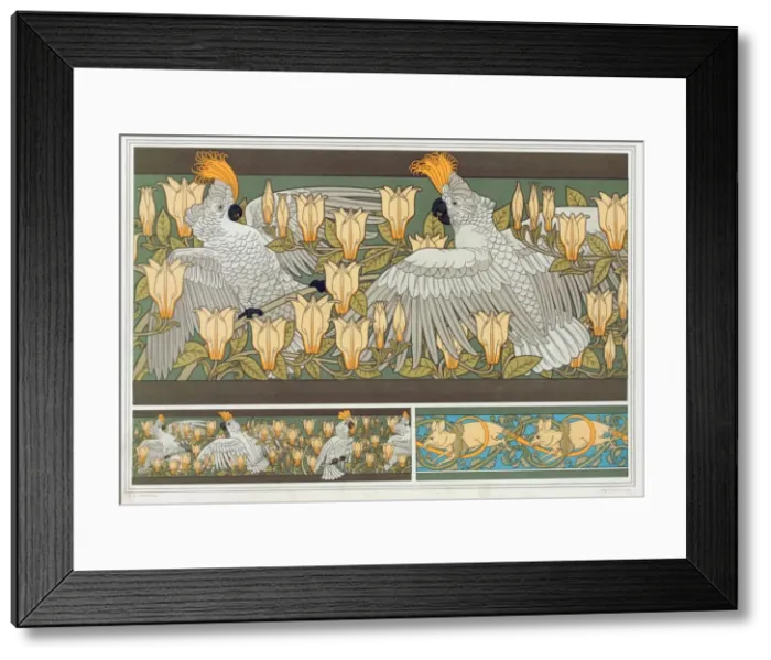 Framed Print : Design for wallpaper border Cockatoo and Magnolia, pub. 1897. Creator Framed Print : Design for wallpaper border Cockatoo and Magnolia, pub. 1897. Creator