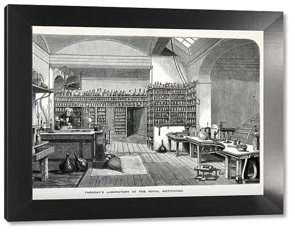 Faradays Laboratory at the Royal Institution, pub. 1870. Creator: English School (19th Century)