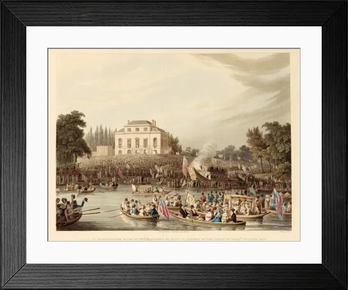 Framed Print : Arrival at Brandenburg House of the Watermen, etc with an Address to the Queen Framed Print : Arrival at Brandenburg House of the Watermen, etc with an Address to the Queen