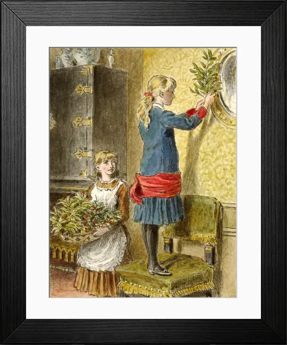 Framed Print : Decorating for Christmas, pub. 1854. Creator: Alfred W Cooper (1850 - 1901) Framed Print : Decorating for Christmas, pub. 1854. Creator: Alfred W Cooper (1850 - 1901)