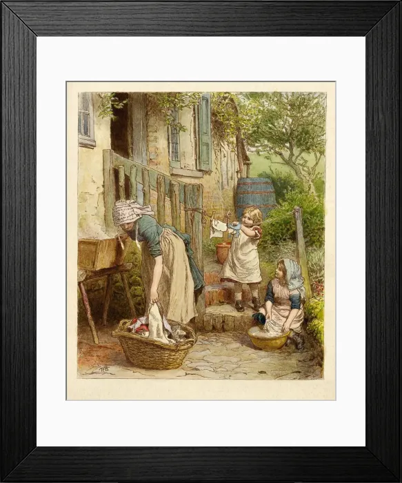 Framed Print : Mother and Children hanging out the Washing, pub. 1854. Creator: Robert Barnes (1840 - 1895) Framed Print : Mother and Children hanging out the Washing, pub. 1854. Creator: Robert Barnes (1840 - 1895)