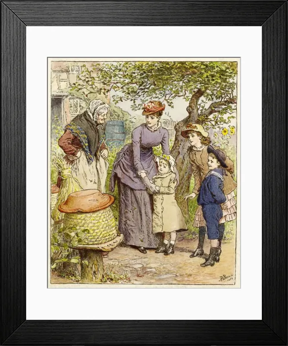 Framed Print : Mother and Children by a Beehive, pub. 1854. Creator: Robert Barnes (1840 - 1895) Framed Print : Mother and Children by a Beehive, pub. 1854. Creator: Robert Barnes (1840 - 1895)