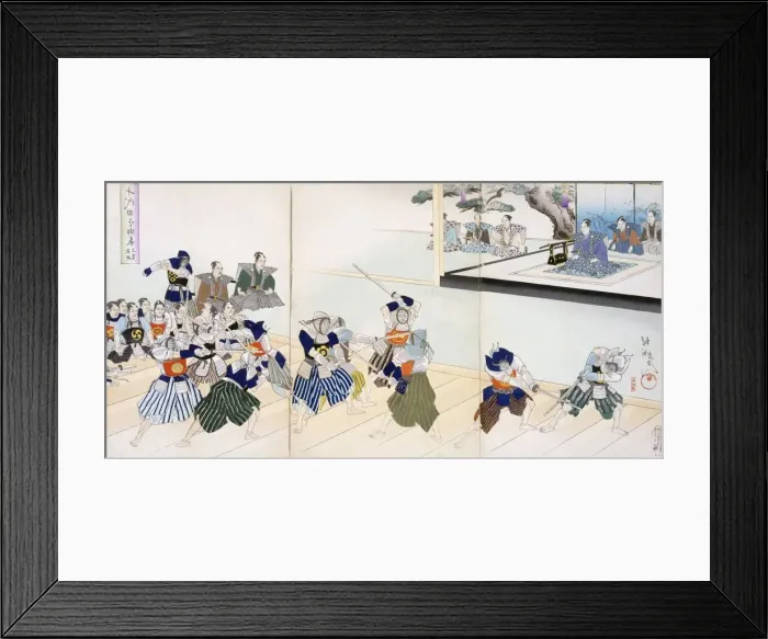 Framed Print : Warlord watches Samurai practising their Swordplay, 19th Century. Creator: Japanese School Framed Print : Warlord watches Samurai practising their Swordplay, 19th Century. Creator: Japanese School