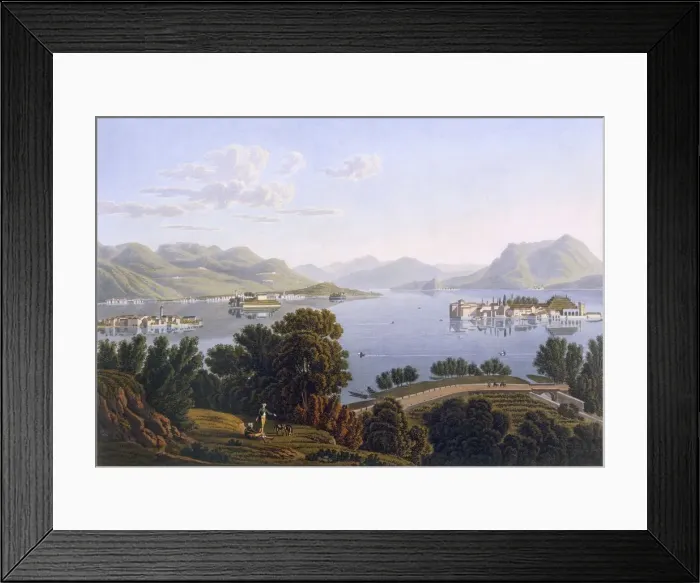 Framed Print : View of Lake Maggiore and the Borromean Islands, 1819. Creator: Swiss School (19th Century) Framed Print : View of Lake Maggiore and the Borromean Islands, 1819. Creator: Swiss School (19th Century)