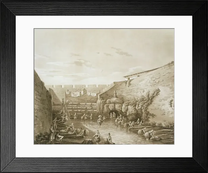 Framed Print : Washerwomen at the Fountain of Arethusa, pub. 1807. Creator: William Wilkins (1778-1839) Framed Print : Washerwomen at the Fountain of Arethusa, pub. 1807. Creator: William Wilkins (1778-1839)