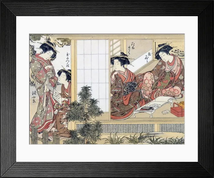 Framed Print : Female Japanese Courtesans Reading and Writing, c1776. Creator: Katsukawa Shunsho (1726-93) after Framed Print : Female Japanese Courtesans Reading and Writing, c1776. Creator: Katsukawa Shunsho (1726-93) after