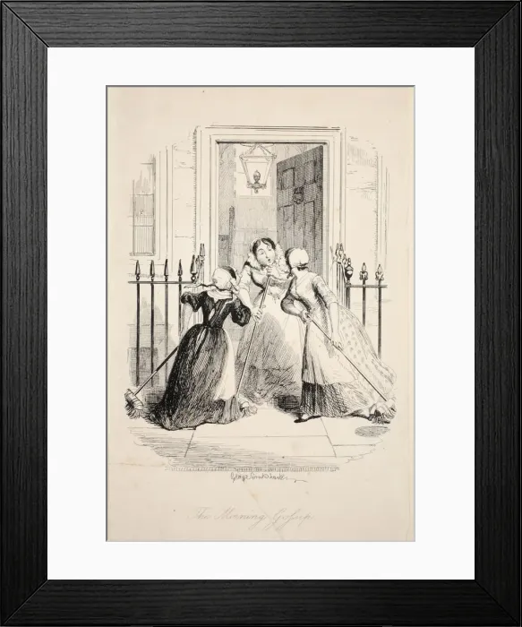 Framed Print : The Morning Gossip, from The Greatest Plague of Life, pub. 1847. Creator: George Cruikshank Framed Print : The Morning Gossip, from The Greatest Plague of Life, pub. 1847. Creator: George Cruikshank