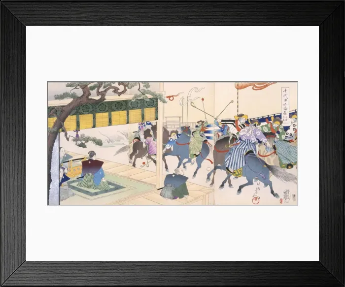 Framed Print : Warriors playing a kind of polo, 19th Century. Creator: Japanese School (19th century)