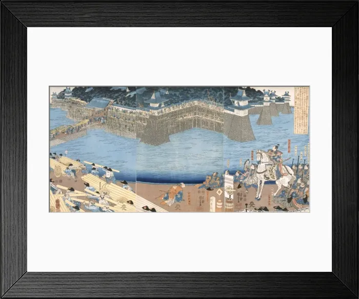 Framed Print : Triptych showing a fort being built by River Kunigos, Edo period (1603-1868). Creator Framed Print : Triptych showing a fort being built by River Kunigos, Edo period (1603-1868). Creator