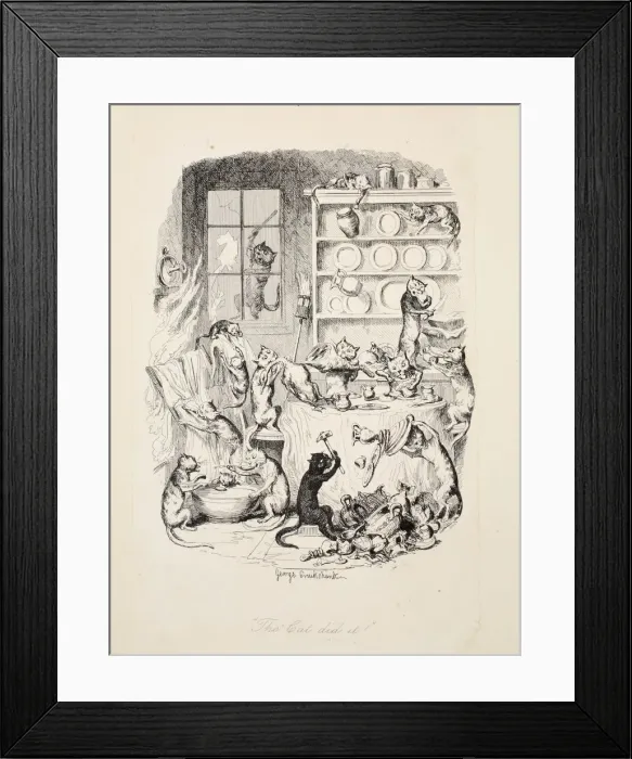 Framed Print : The Cat Did It, from The Greatest Plague of Life, pub. 1847. Creator: George Cruikshank (1792-1878) Framed Print : The Cat Did It, from The Greatest Plague of Life, pub. 1847. Creator: George Cruikshank (1792-1878)