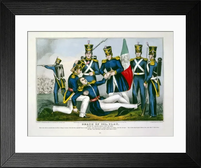 Framed Print : Death of Col. Clay, Battle of Buena Vista, Feby. 23d, 1847, pub. 1847. Creator: American School Framed Print : Death of Col. Clay, Battle of Buena Vista, Feby. 23d, 1847, pub. 1847. Creator: American School