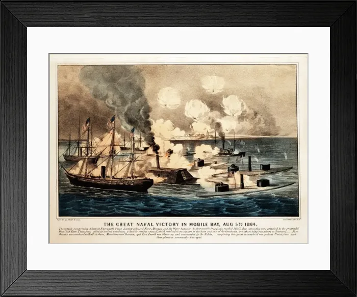 Framed Print : Great Naval Victory in Mobile Bay, Aug. 5th 1864, pub. 1864. Creator: American School Framed Print : Great Naval Victory in Mobile Bay, Aug. 5th 1864, pub. 1864. Creator: American School