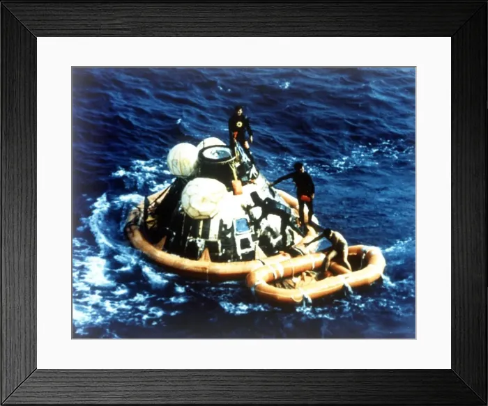 Framed Print : Recovery of command module Columbia in the Pacific Ocean, Apollo II mission, 24 July 1969 Framed Print : Recovery of command module Columbia in the Pacific Ocean, Apollo II mission, 24 July 1969