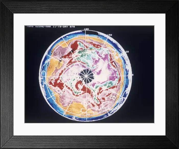 Framed Print : North Pole total ozone maps with meteorological chart, March 1979. Creator: NASA Framed Print : North Pole total ozone maps with meteorological chart, March 1979. Creator: NASA