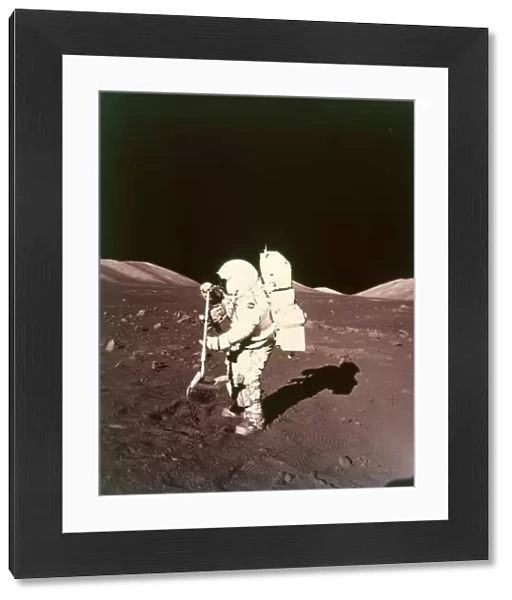 Harrison Schmitt collects lunar rake samples, Apollo 17 mission, December 1972. Creator: NASA