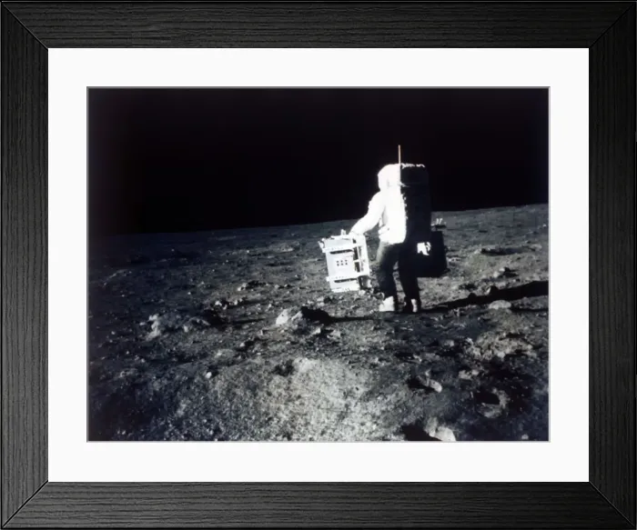 Framed Print : Buzz Aldrin carries out an experiment on the lunar surface, Apollo II mission, July 1969 Framed Print : Buzz Aldrin carries out an experiment on the lunar surface, Apollo II mission, July 1969