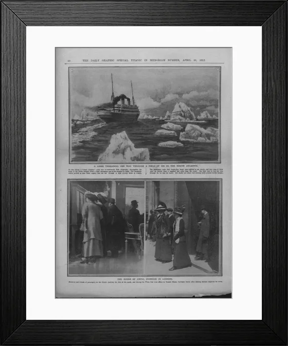 Framed Print : Liner in a field of ice, and people waiting for news of the Titanic disaster, April 20, 1912 Framed Print : Liner in a field of ice, and people waiting for news of the Titanic disaster, April 20, 1912