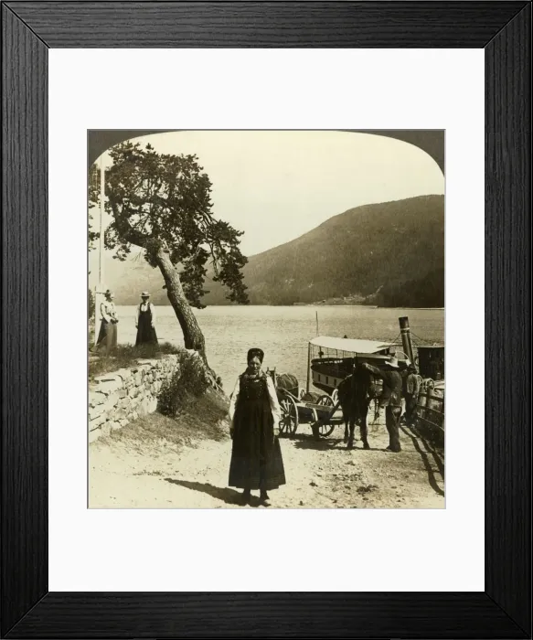 Framed Print : When the lake steamer calls at Tinoset pier - view across Tinsjo to the hills, Norwway, c1905 Framed Print : When the lake steamer calls at Tinoset pier - view across Tinsjo to the hills, Norwway, c1905