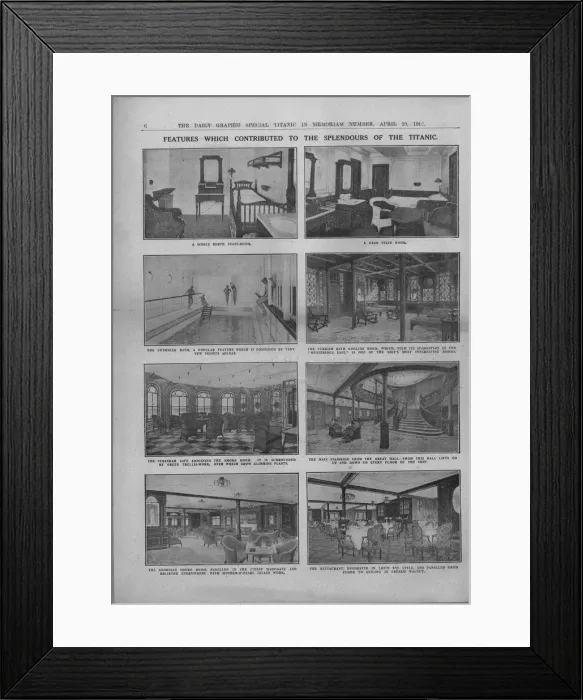 Framed Print : Features which Contributed to the Splendours of the Titanic, April 20, 1912. Creator: Unknown Framed Print : Features which Contributed to the Splendours of the Titanic, April 20, 1912. Creator: Unknown