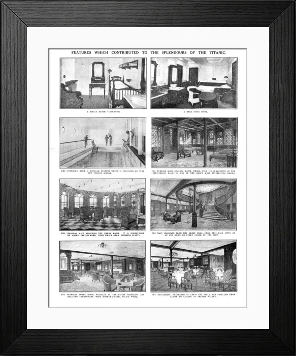 Framed Print : Features which Contributed to the Splendours of the Titanic, April 20, 1912. Creator: Unknown Framed Print : Features which Contributed to the Splendours of the Titanic, April 20, 1912. Creator: Unknown