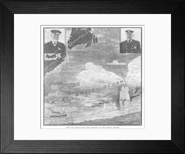 Framed Print : How the Titanic met with Disaster on her Maiden Voyage, April 20, 1912. Creator: Unknown Framed Print : How the Titanic met with Disaster on her Maiden Voyage, April 20, 1912. Creator: Unknown
