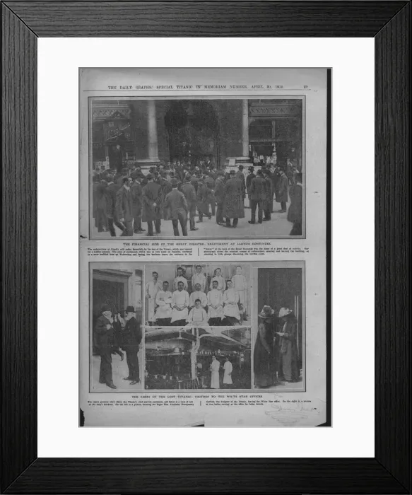 Framed Print : Crowds outside Lloyds of London, chefs on board, and the White Star offices, April 20, 1912 Framed Print : Crowds outside Lloyds of London, chefs on board, and the White Star offices, April 20, 1912
