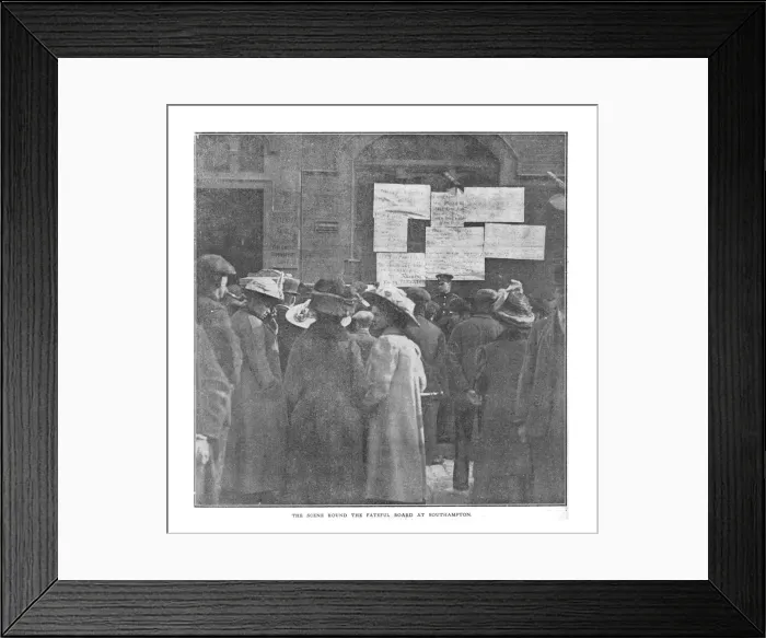 Framed Print : The Scene Round the Fateful Board at Southampton, April 20, 1912. Creator: Unknown Framed Print : The Scene Round the Fateful Board at Southampton, April 20, 1912. Creator: Unknown