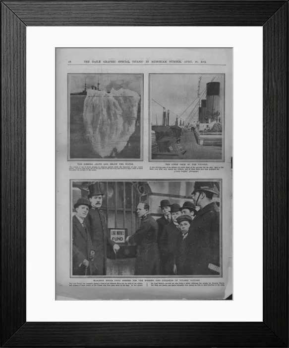 Framed Print : Iceberg, upper deck of the Titanic, and Mansion House fund, April 20, 1912. Creator: Unknown Framed Print : Iceberg, upper deck of the Titanic, and Mansion House fund, April 20, 1912. Creator: Unknown