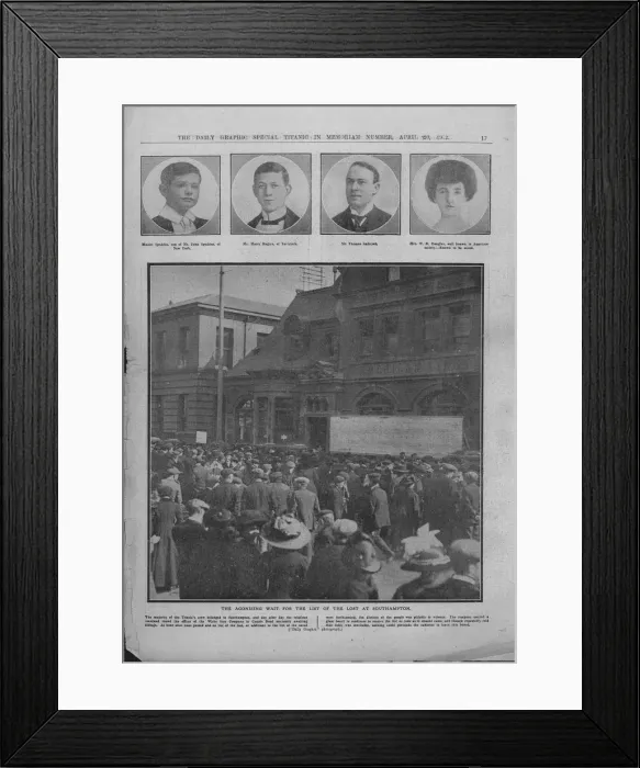 Framed Print : The Agonising Wait for the List of the Lost at Southampton, April 20, 1912. Creator: Unknown