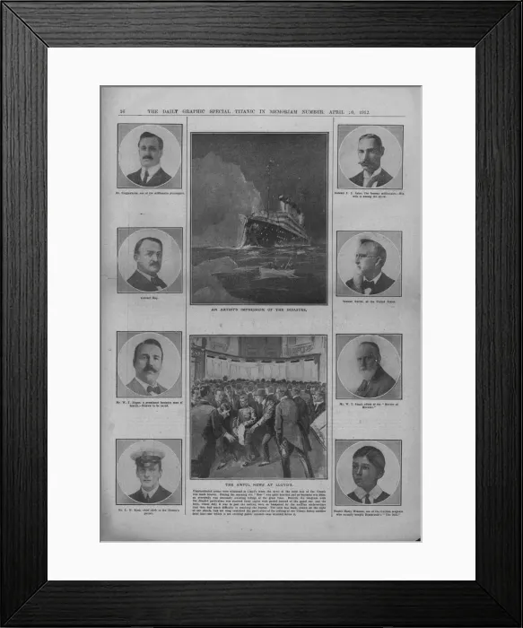 Framed Print : An Artists Impression of the Disaster and The Awful News at Lloyd s, April 20, 1912 Framed Print : An Artists Impression of the Disaster and The Awful News at Lloyd s, April 20, 1912