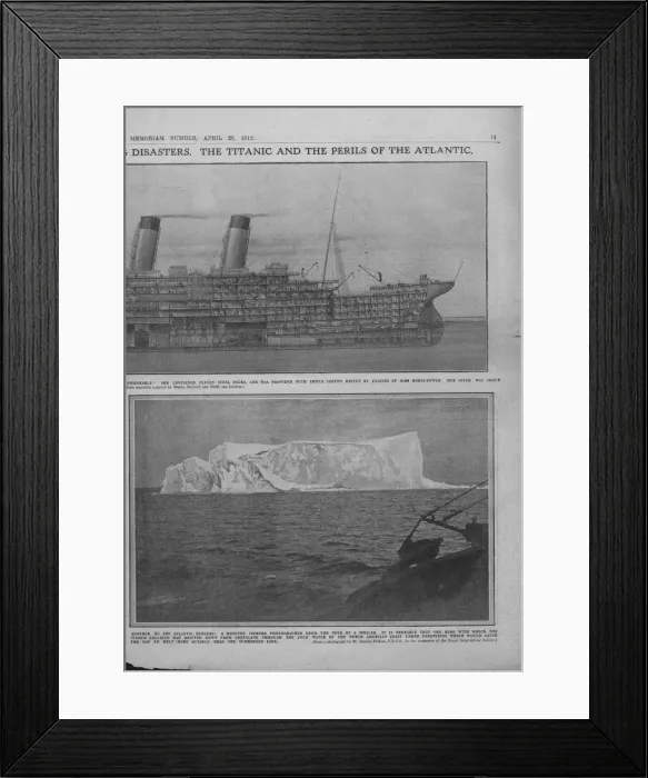 Framed Print : Sectional diagram of the Titanic, and iceberg, April 20, 1912. Creator: Unknown Framed Print : Sectional diagram of the Titanic, and iceberg, April 20, 1912. Creator: Unknown