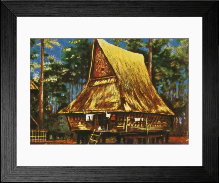 Framed Print : Traditional house on stilts, Sumatra, c1928. Creator: Unknown Framed Print : Traditional house on stilts, Sumatra, c1928. Creator: Unknown