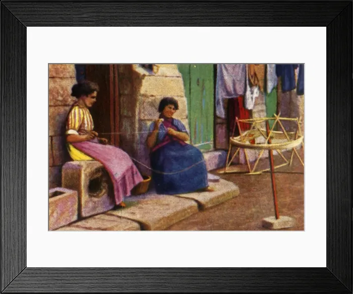 Framed Print : Fisherwomen winding yarn for nets, Malta, c1928. Creator: Unknown Framed Print : Fisherwomen winding yarn for nets, Malta, c1928. Creator: Unknown