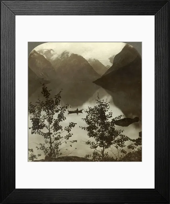 Framed Print : Lake Loen - fed by glaciers on its cloud-capped mountain shores - Norway, c1905 Framed Print : Lake Loen - fed by glaciers on its cloud-capped mountain shores - Norway, c1905