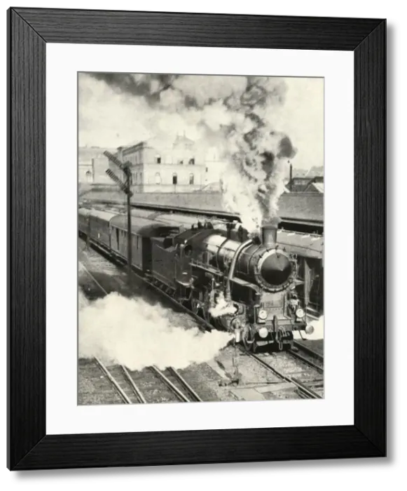 Framed Print : Leaving Budapest. An express train departs from the Central Station, 1935-36 Framed Print : Leaving Budapest. An express train departs from the Central Station, 1935-36