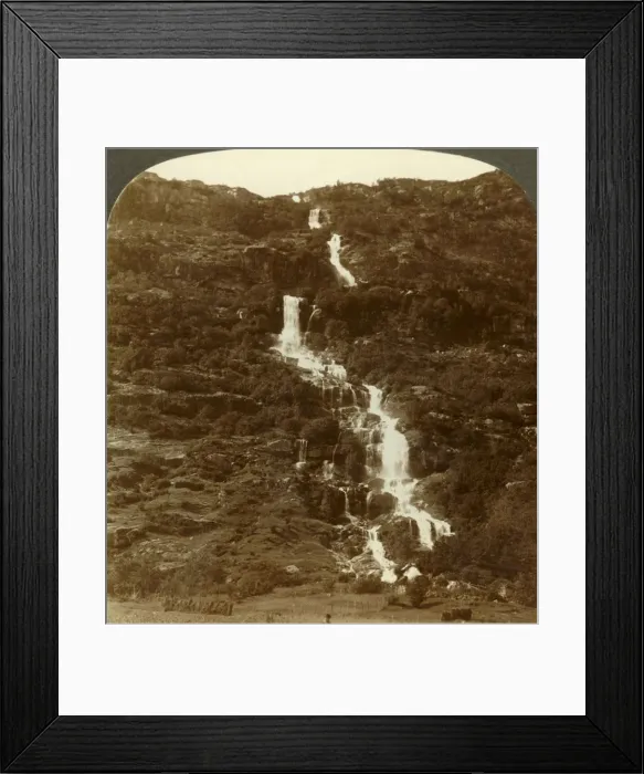Framed Print : Rustoen Falls, as they come out of the sky, above Rustoefjeld heights, Norway, c1905 Framed Print : Rustoen Falls, as they come out of the sky, above Rustoefjeld heights, Norway, c1905