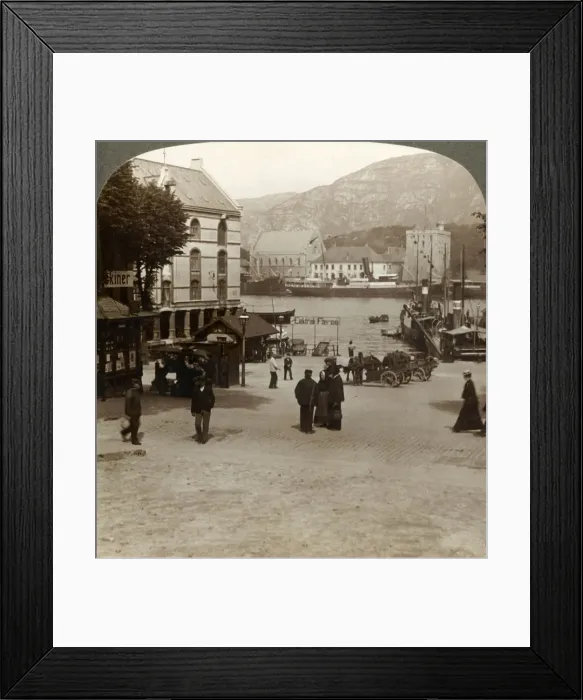Framed Print : Picturesque old fortress (Bergenhus), from a square in modern town, Bergen, Norway, 1905