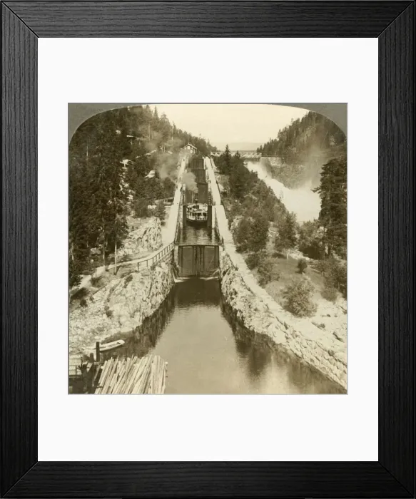 Framed Print : Steamboat climbing a hill beside Vrang waterfall, by locks in Bandak-Nordsjo, Norway, c1905 Framed Print : Steamboat climbing a hill beside Vrang waterfall, by locks in Bandak-Nordsjo, Norway, c1905