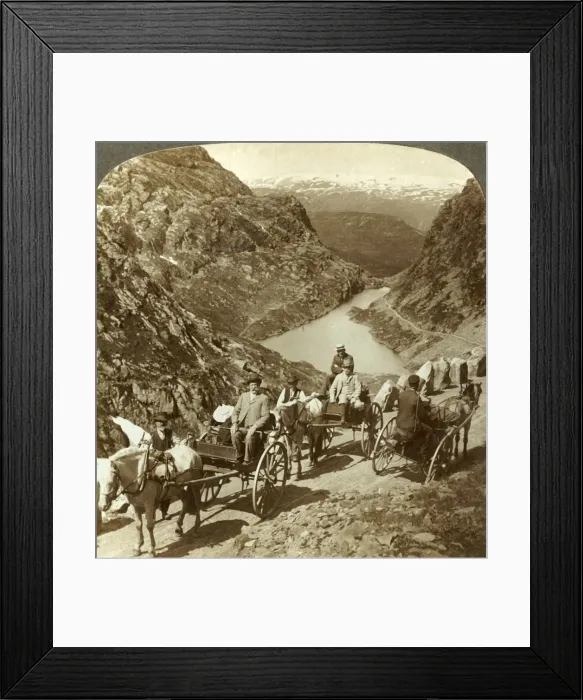 Framed Print : Travellers on mountain road through wild ravine of Seljestad, Norway, c1905. Creator: Unknown Framed Print : Travellers on mountain road through wild ravine of Seljestad, Norway, c1905. Creator: Unknown