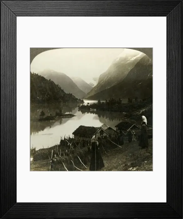 Framed Print : Mountain-walled Loen Lake - unrivalled in beauty and grandeur - from Seten farm, Norway, c1905 Framed Print : Mountain-walled Loen Lake - unrivalled in beauty and grandeur - from Seten farm, Norway, c1905