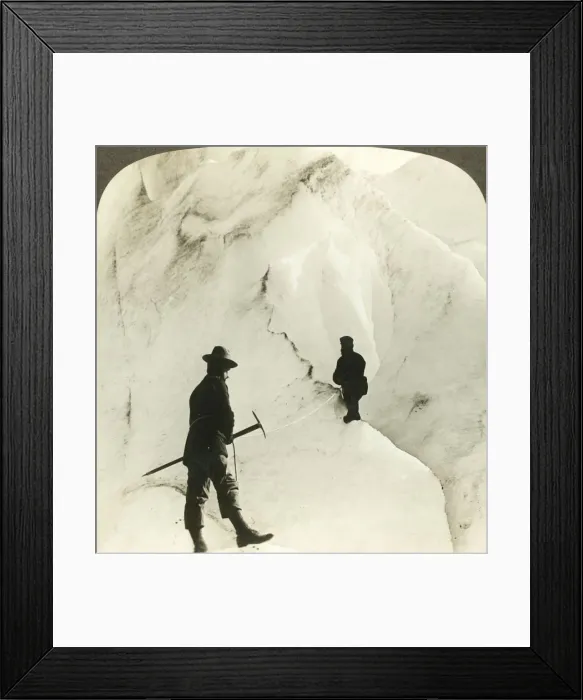 Framed Print : Among mountains and chasms of ice - enormous crevasses of Brigsdal glacier, - Norway, c1905 Framed Print : Among mountains and chasms of ice - enormous crevasses of Brigsdal glacier, - Norway, c1905