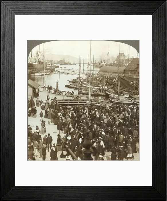 Framed Print : The harbor, N. W. from the market-place in Bergen, the greatest fish market of Norway, c1905 Framed Print : The harbor, N. W. from the market-place in Bergen, the greatest fish market of Norway, c1905