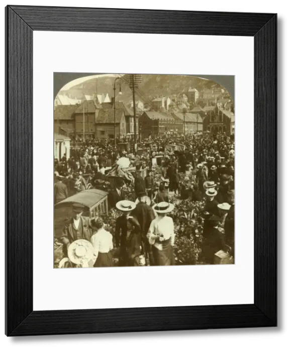 Framed Print : Great market-place of busy Bergen, the flower market N. to the fish market, Norway, c1905 Framed Print : Great market-place of busy Bergen, the flower market N. to the fish market, Norway, c1905